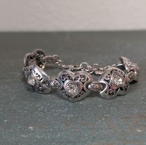 Brighton Cut Crystal Heart Accent Bracelet Silver Plated